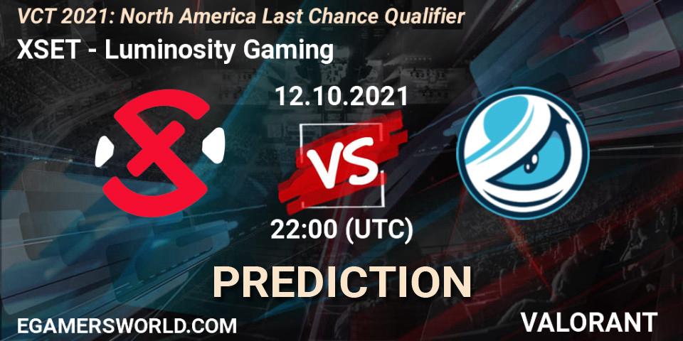 XSET vs Luminosity Gaming: Match Prediction. 12.10.21, VALORANT, VCT 2021: North America Last Chance Qualifier