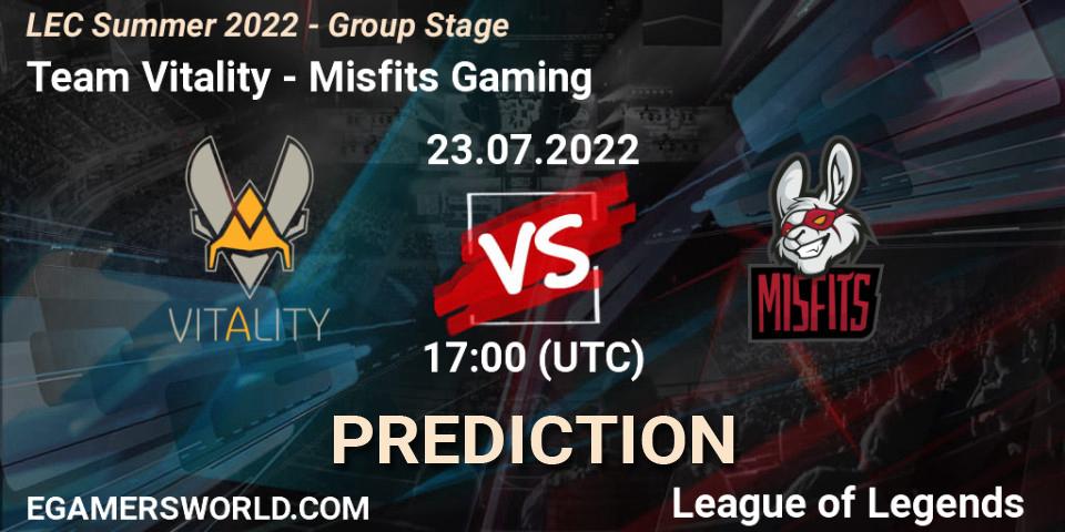 Team Vitality vs Misfits Gaming: Match Prediction. 23.07.22, LoL, LEC Summer 2022 - Group Stage