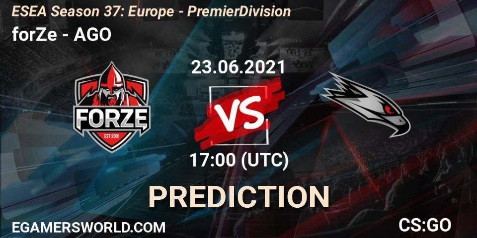 forZe vs AGO: Match Prediction. 23.06.2021 at 17:00, Counter-Strike (CS2), ESEA Season 37: Europe - Premier Division