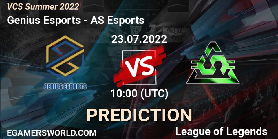 Genius Esports vs AS Esports: Match Prediction. 23.07.2022 at 10:00, LoL, VCS Summer 2022