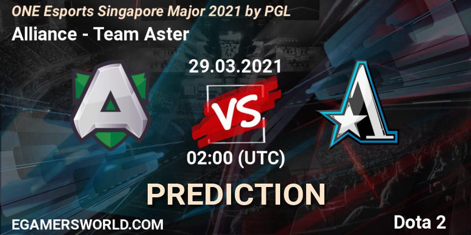 Alliance vs Team Aster: Match Prediction. 29.03.2021 at 02:04, Dota 2, ONE Esports Singapore Major 2021