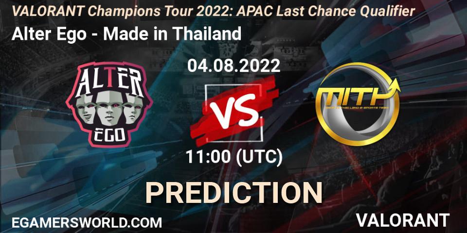 Alter Ego vs Made in Thailand: Match Prediction. 04.08.2022 at 11:00, VALORANT, VCT 2022: APAC Last Chance Qualifier