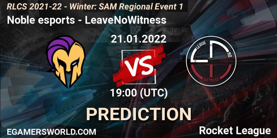 Noble esports vs LeaveNoWitness: Match Prediction. 21.01.2022 at 19:00, Rocket League, RLCS 2021-22 - Winter: SAM Regional Event 1