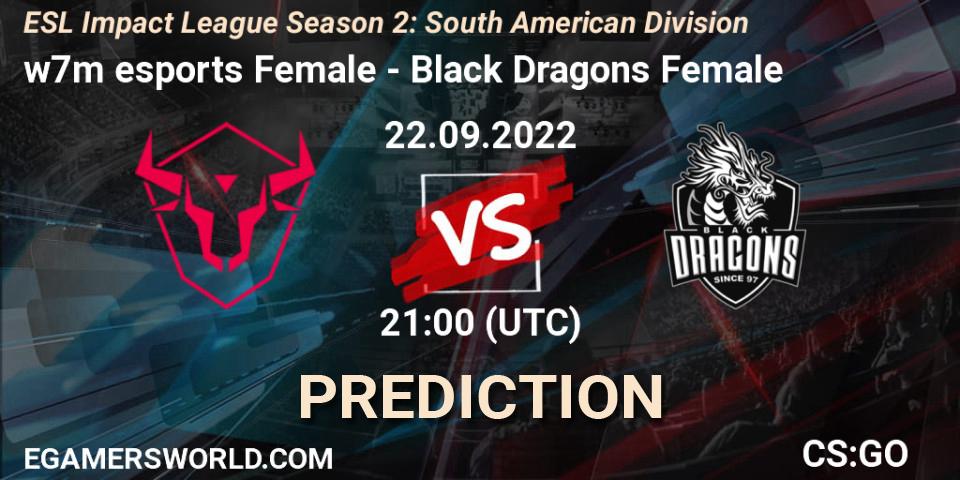 w7m esports Female vs Black Dragons Female: Match Prediction. 22.09.22, CS2 (CS:GO), ESL Impact League Season 2: South American Division
