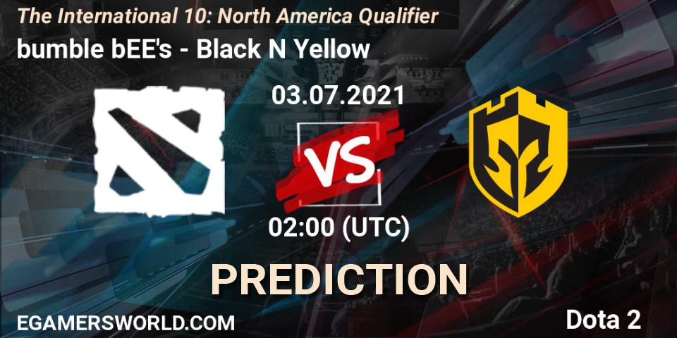 bumble bEE's vs Black N Yellow: Match Prediction. 03.07.2021 at 00:31, Dota 2, The International 10: North America Qualifier