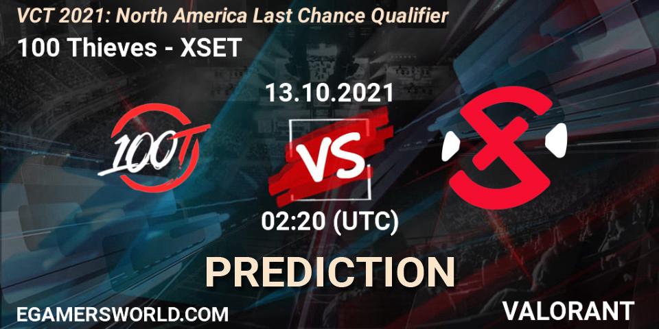 100 Thieves vs XSET: Match Prediction. 13.10.21, VALORANT, VCT 2021: North America Last Chance Qualifier