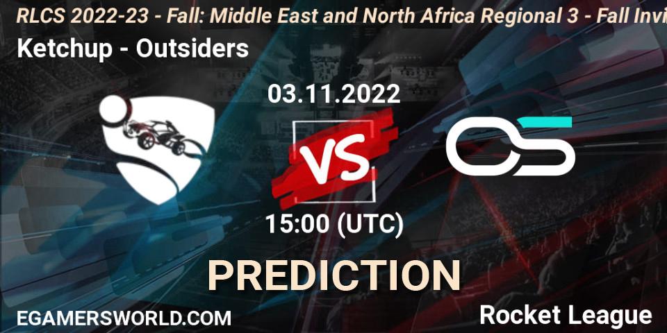 Ketchup vs Outsiders: Match Prediction. 03.11.2022 at 15:00, Rocket League, RLCS 2022-23 - Fall: Middle East and North Africa Regional 3 - Fall Invitational