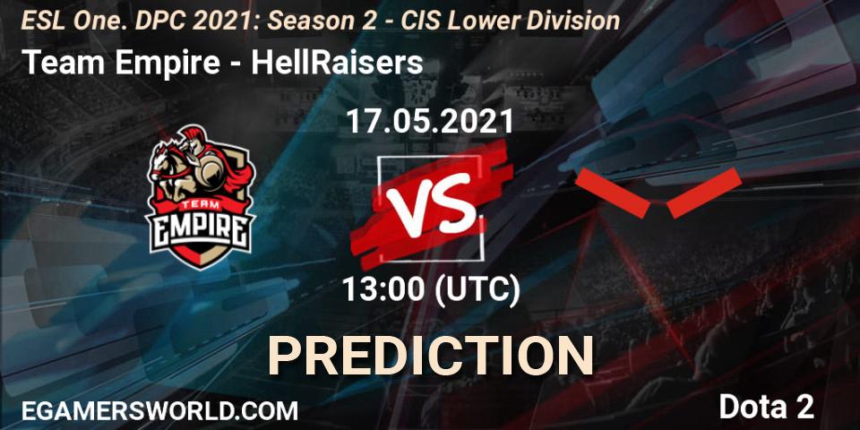 Team Empire vs HellRaisers: Match Prediction. 17.05.2021 at 12:55, Dota 2, ESL One. DPC 2021: Season 2 - CIS Lower Division