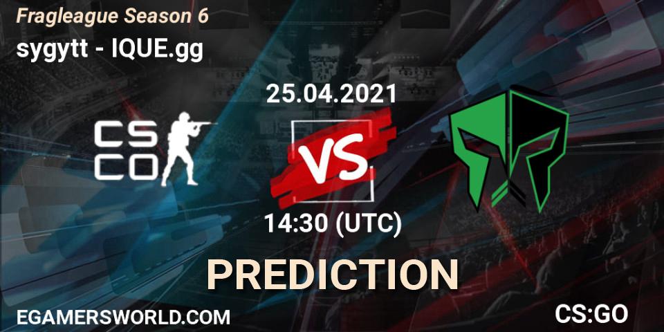 sygytt vs IQUE.gg: Match Prediction. 25.04.2021 at 14:30, Counter-Strike (CS2), Fragleague Season 6