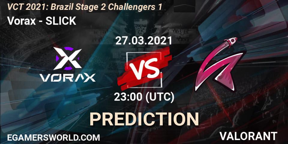 Vorax vs SLICK: Match Prediction. 27.03.2021 at 23:00, VALORANT, VCT 2021: Brazil Stage 2 Challengers 1