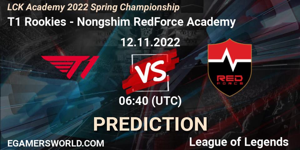T1 Rookies vs Nongshim RedForce Academy: Match Prediction. 12.11.2022 at 06:40, LoL, LCK Academy 2022 Spring Championship