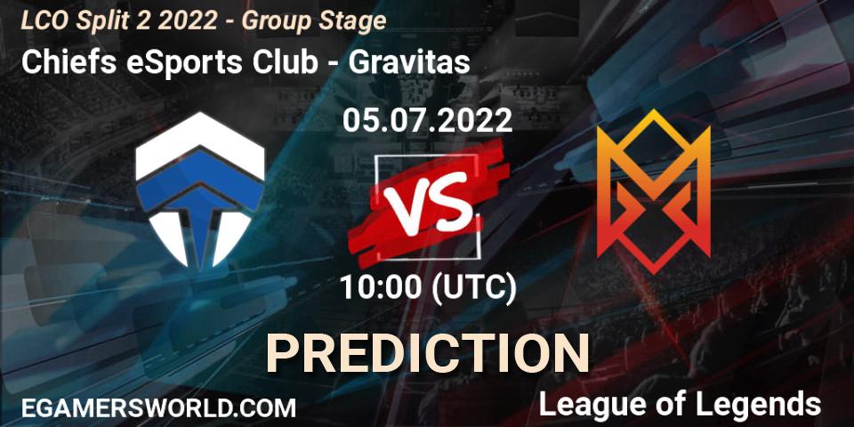 Chiefs eSports Club vs Gravitas: Match Prediction. 05.07.2022 at 10:00, LoL, LCO Split 2 2022 - Group Stage