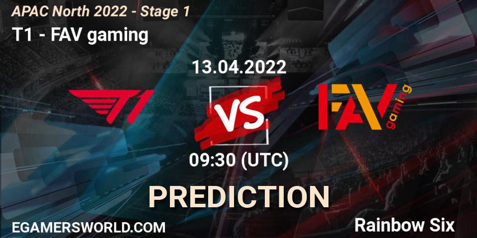 T1 vs FAV gaming: Match Prediction. 13.04.2022 at 09:30, Rainbow Six, APAC North 2022 - Stage 1