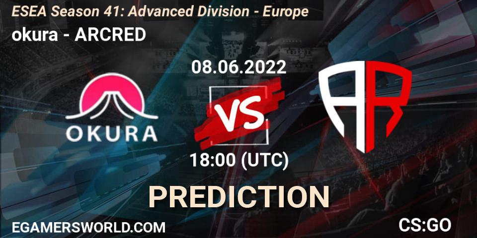 okura vs ARCRED: Match Prediction. 08.06.2022 at 18:00, Counter-Strike (CS2), ESEA Season 41: Advanced Division - Europe