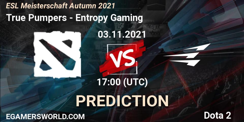 True Pumpers vs Entropy Gaming: Match Prediction. 03.11.2021 at 18:00, Dota 2, ESL Meisterschaft Autumn 2021