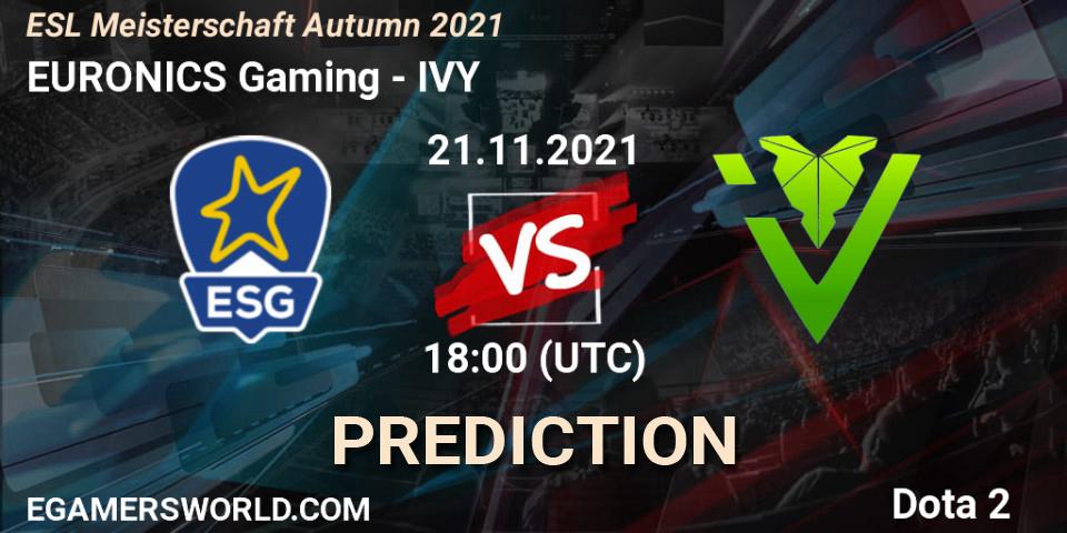 EURONICS Gaming vs IVY: Match Prediction. 21.11.2021 at 16:35, Dota 2, ESL Meisterschaft Autumn 2021