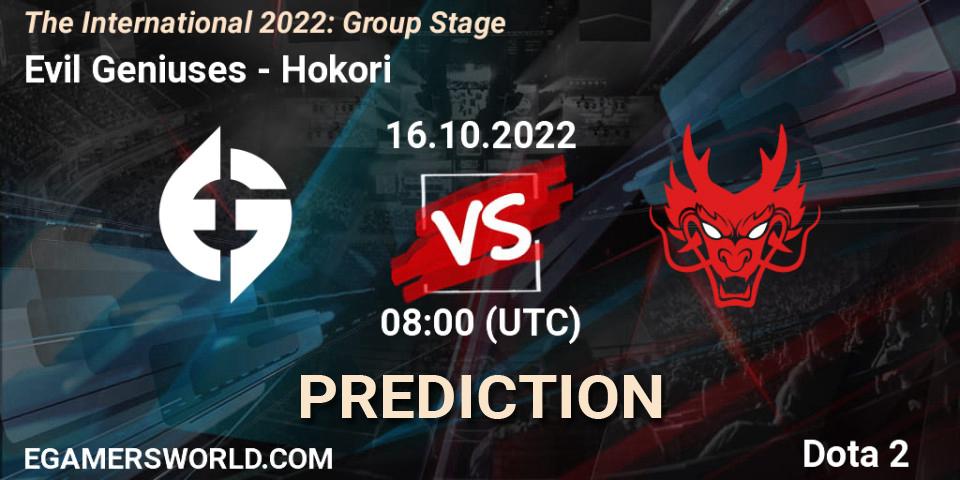 Evil Geniuses vs Hokori: Match Prediction. 16.10.2022 at 08:48, Dota 2, The International 2022: Group Stage