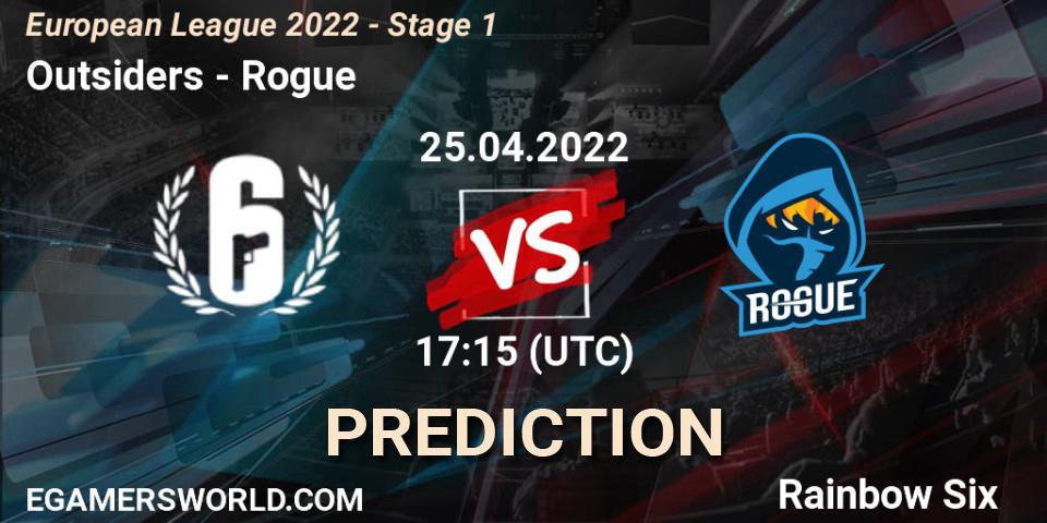 Outsiders vs Rogue: Match Prediction. 25.04.2022 at 16:00, Rainbow Six, European League 2022 - Stage 1