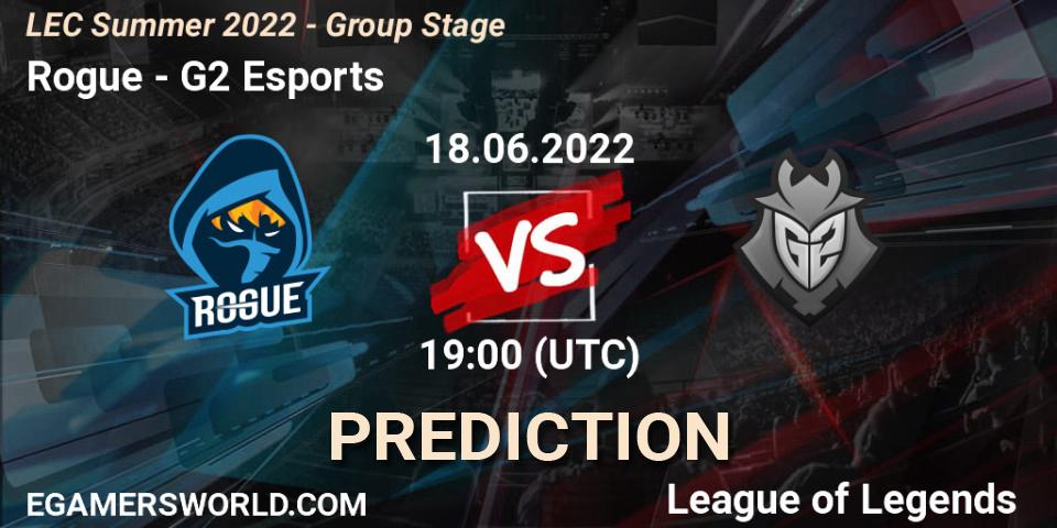 Rogue vs G2 Esports: Match Prediction. 18.06.2022 at 19:00, LoL, LEC Summer 2022 - Group Stage