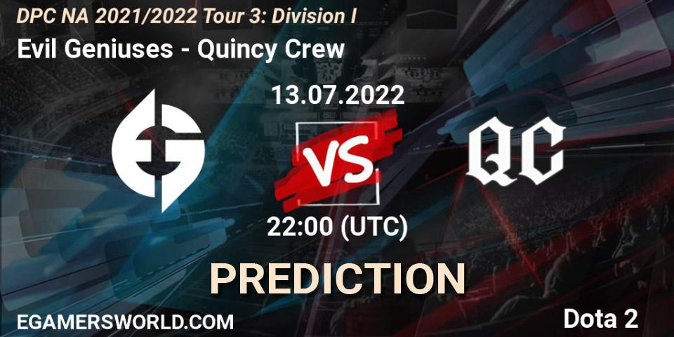 Evil Geniuses vs Quincy Crew: Match Prediction. 13.07.2022 at 21:56, Dota 2, DPC NA 2021/2022 Tour 3: Division I