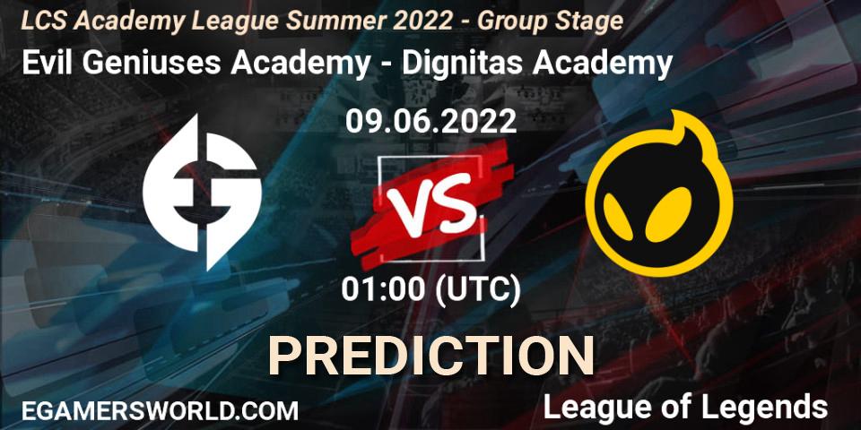 Evil Geniuses Academy vs Dignitas Academy: Match Prediction. 09.06.2022 at 01:00, LoL, LCS Academy League Summer 2022 - Group Stage