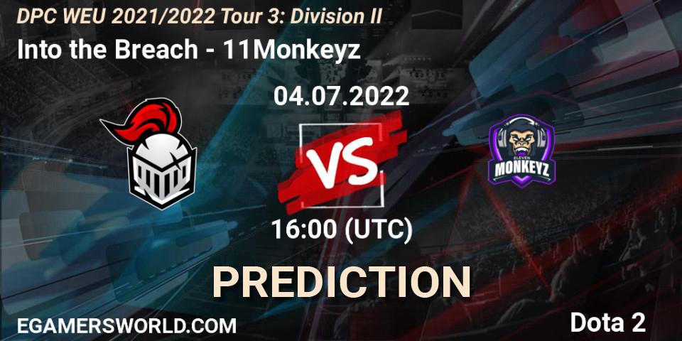 Into the Breach vs 11Monkeyz: Match Prediction. 04.07.2022 at 15:55, Dota 2, DPC WEU 2021/2022 Tour 3: Division II