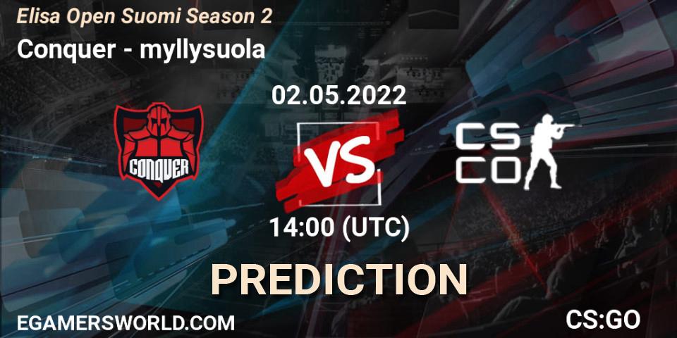 Conquer vs myllysuola: Match Prediction. 02.05.2022 at 14:00, Counter-Strike (CS2), Elisa Open Suomi Season 2