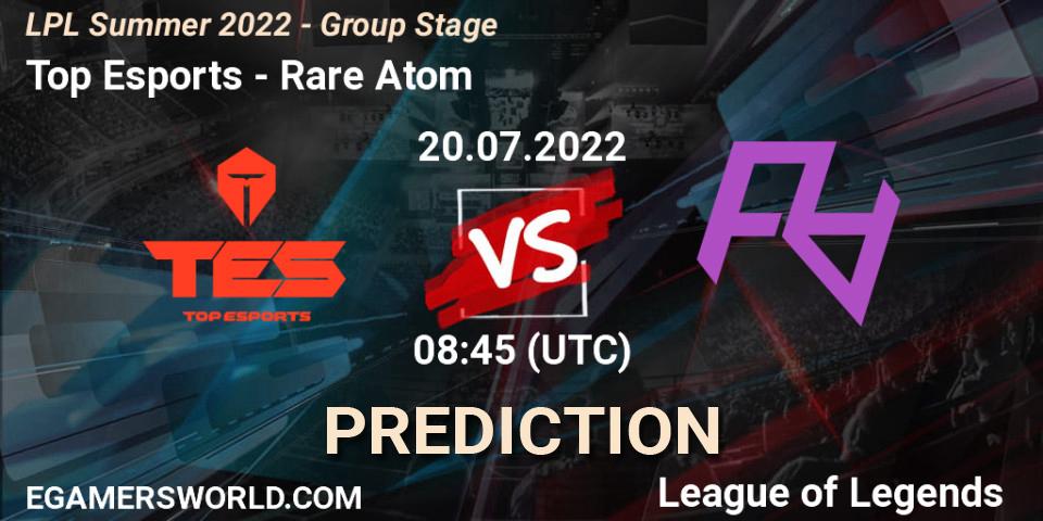 Top Esports vs Rare Atom: Match Prediction. 20.07.2022 at 09:00, LoL, LPL Summer 2022 - Group Stage