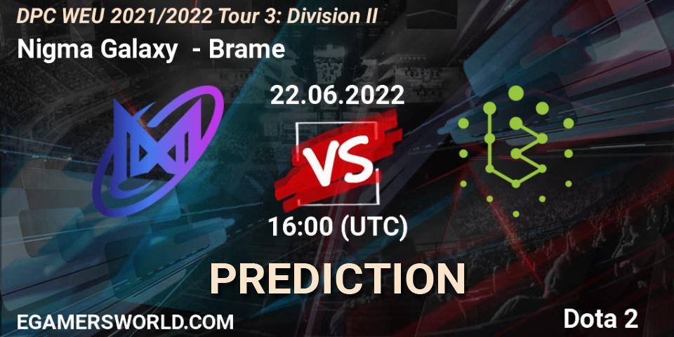 Nigma Galaxy vs Brame: Match Prediction. 22.06.2022 at 15:56, Dota 2, DPC WEU 2021/2022 Tour 3: Division II