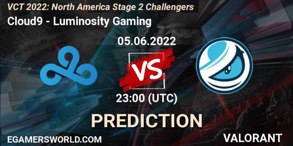 Cloud9 vs Luminosity Gaming: Match Prediction. 05.06.2022 at 23:00, VALORANT, VCT 2022: North America Stage 2 Challengers