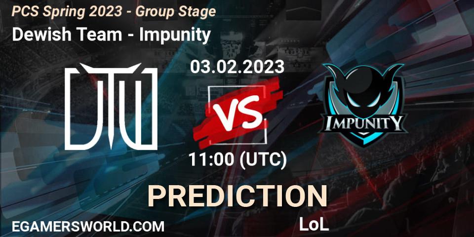 Dewish Team vs Impunity: Match Prediction. 03.02.2023 at 11:00, LoL, PCS Spring 2023 - Group Stage