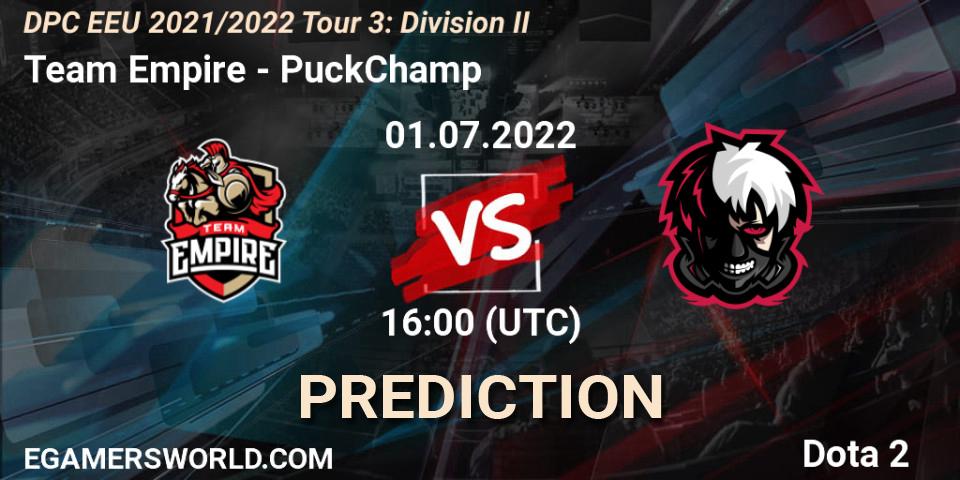 Team Empire vs PuckChamp: Match Prediction. 01.07.22, Dota 2, DPC EEU 2021/2022 Tour 3: Division II