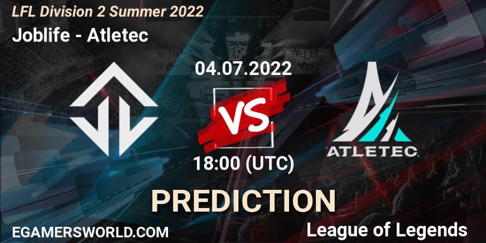 Joblife vs Atletec: Match Prediction. 04.07.2022 at 18:00, LoL, LFL Division 2 Summer 2022