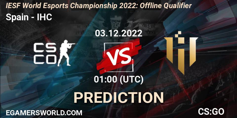 Spain vs IHC: Match Prediction. 03.12.2022 at 01:00, Counter-Strike (CS2), IESF World Esports Championship 2022: Offline Qualifier
