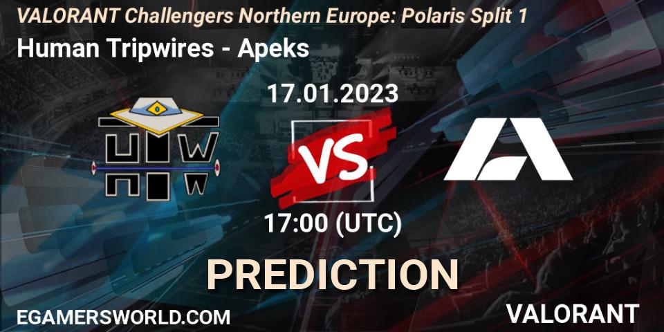 Human Tripwires vs Apeks: Match Prediction. 17.01.2023 at 17:00, VALORANT, VALORANT Challengers 2023 Northern Europe: Polaris Split 1