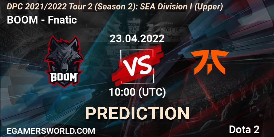 BOOM vs Fnatic: Match Prediction. 23.04.2022 at 10:08, Dota 2, DPC 2021/2022 Tour 2 (Season 2): SEA Division I (Upper)