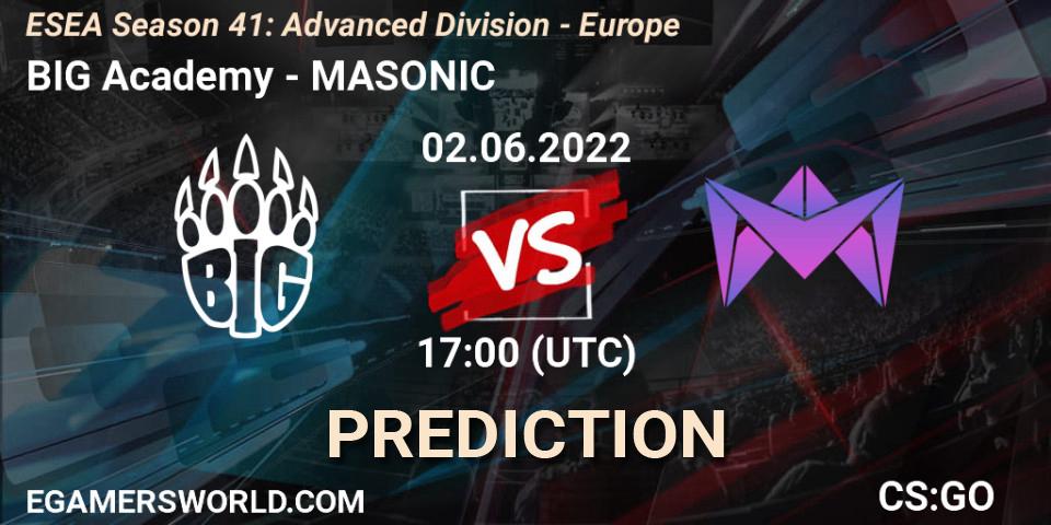 BIG Academy vs MASONIC: Match Prediction. 02.06.22, CS2 (CS:GO), ESEA Season 41: Advanced Division - Europe