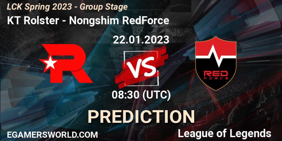 KT Rolster vs Nongshim RedForce: Match Prediction. 22.01.2023 at 09:40, LoL, LCK Spring 2023 - Group Stage