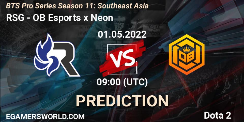 RSG vs OB Esports x Neon: Match Prediction. 30.04.2022 at 09:16, Dota 2, BTS Pro Series Season 11: Southeast Asia