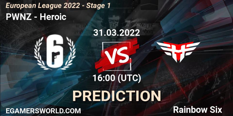PWNZ vs Heroic: Match Prediction. 31.03.2022 at 16:00, Rainbow Six, European League 2022 - Stage 1