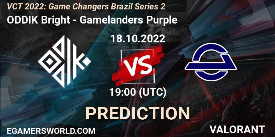 ODDIK Bright vs Gamelanders Purple: Match Prediction. 18.10.2022 at 19:45, VALORANT, VCT 2022: Game Changers Brazil Series 2
