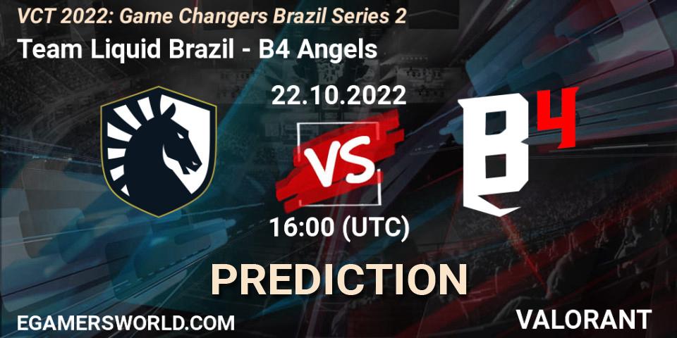 Team Liquid Brazil vs B4 Angels: Match Prediction. 22.10.2022 at 16:25, VALORANT, VCT 2022: Game Changers Brazil Series 2
