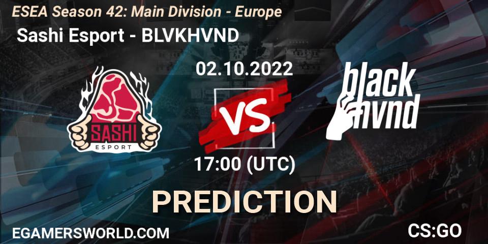  Sashi Esport vs BLVKHVND: Match Prediction. 02.10.2022 at 17:00, Counter-Strike (CS2), ESEA Season 42: Main Division - Europe