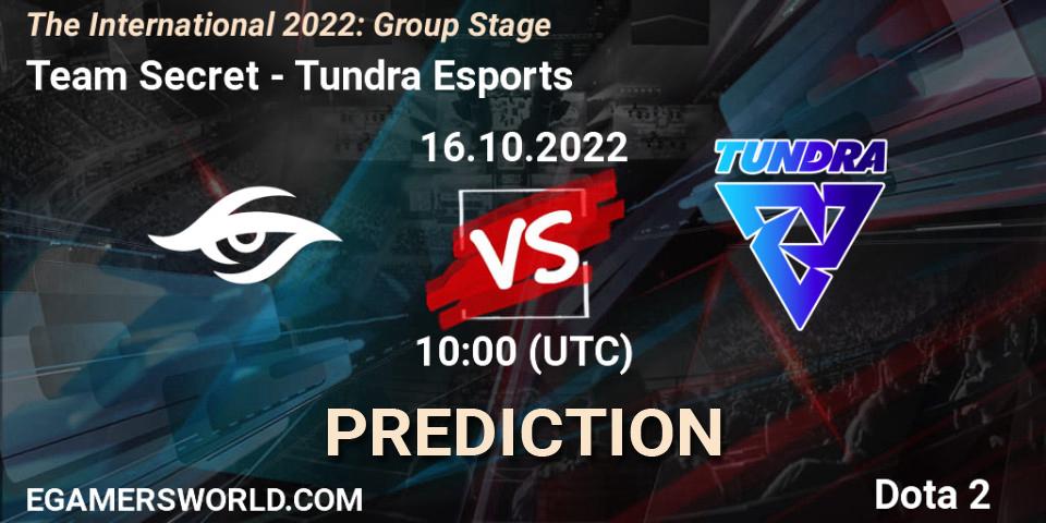 Team Secret vs Tundra Esports: Match Prediction. 16.10.2022 at 10:47, Dota 2, The International 2022: Group Stage