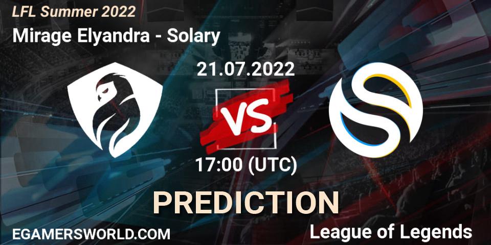 Mirage Elyandra vs Solary: Match Prediction. 21.07.2022 at 17:00, LoL, LFL Summer 2022