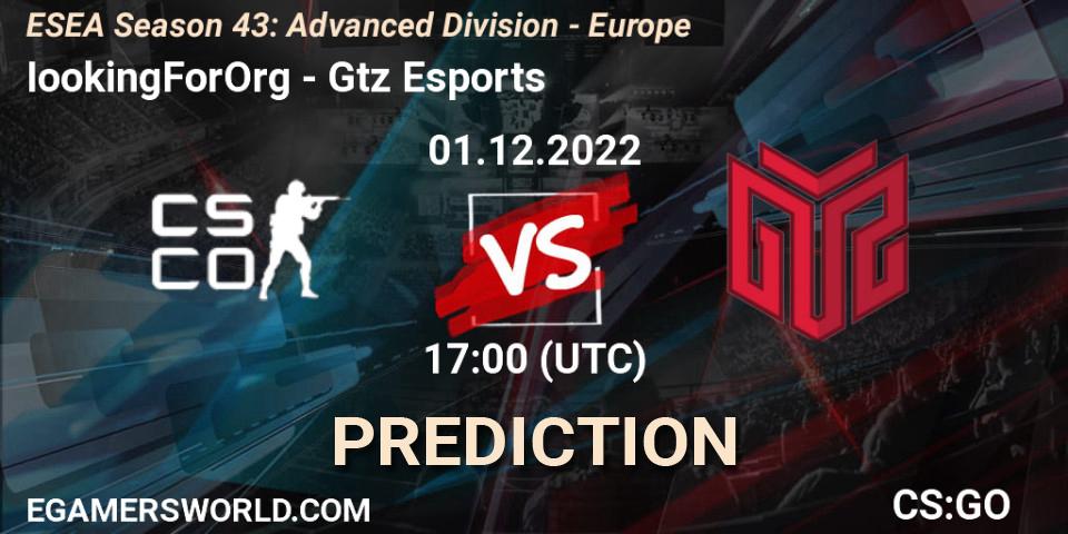 IookingForOrg vs GTZ Bulls Esports: Match Prediction. 01.12.22, CS2 (CS:GO), ESEA Season 43: Advanced Division - Europe