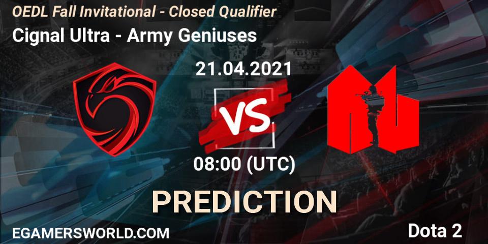 Cignal Ultra vs Army Geniuses: Match Prediction. 21.04.2021 at 08:09, Dota 2, OEDL Fall Invitational - Closed Qualifier