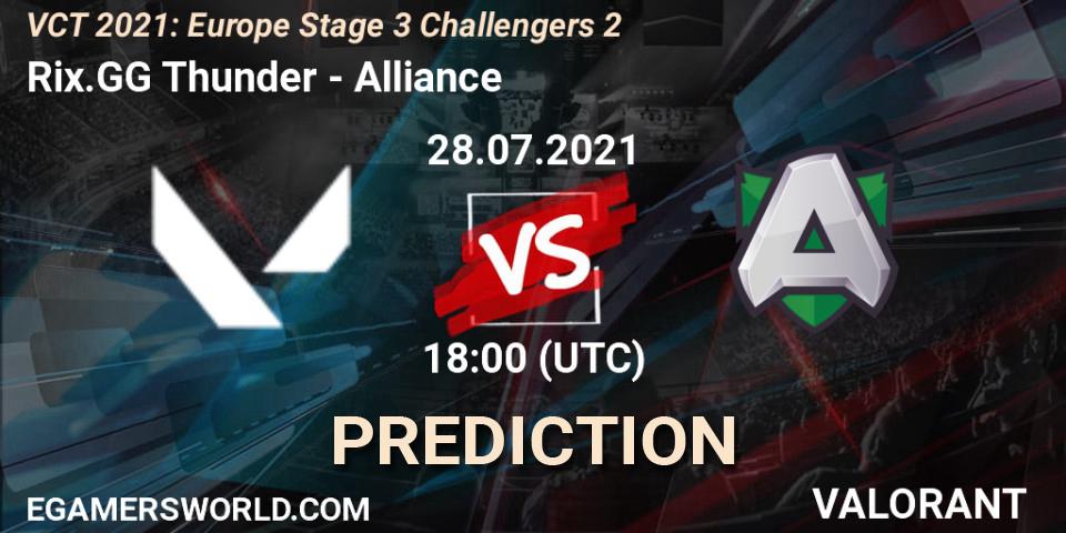 Rix.GG Thunder vs Alliance: Match Prediction. 28.07.2021 at 18:00, VALORANT, VCT 2021: Europe Stage 3 Challengers 2