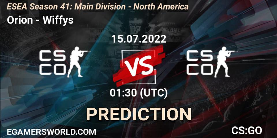 Orion vs Wiffys: Match Prediction. 15.07.2022 at 01:30, Counter-Strike (CS2), ESEA Season 41: Main Division - North America