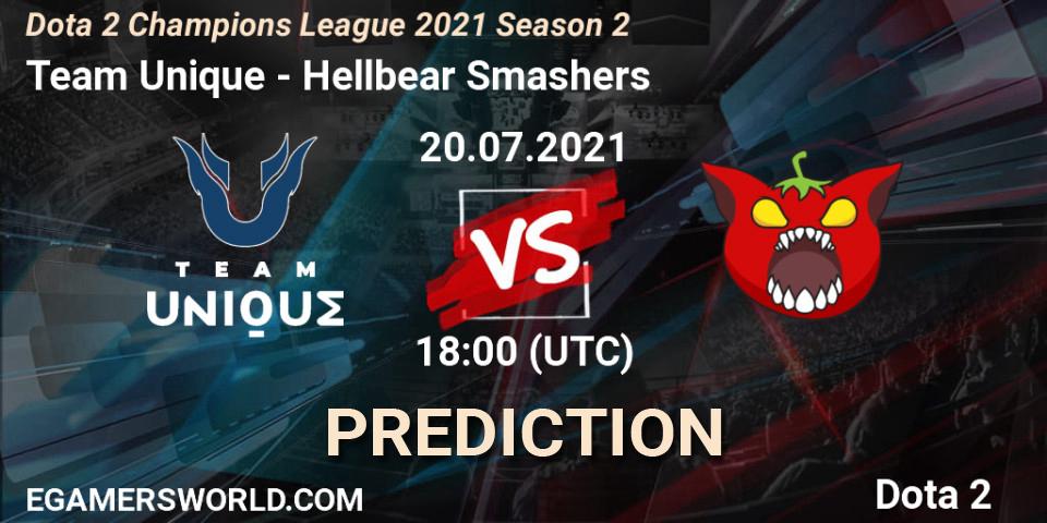 Team Unique vs Hellbear Smashers: Match Prediction. 20.07.2021 at 18:00, Dota 2, Dota 2 Champions League 2021 Season 2